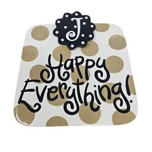 Happy Everything Coton Colors 9.25" Brown Polka Dot J Small Platter Plate